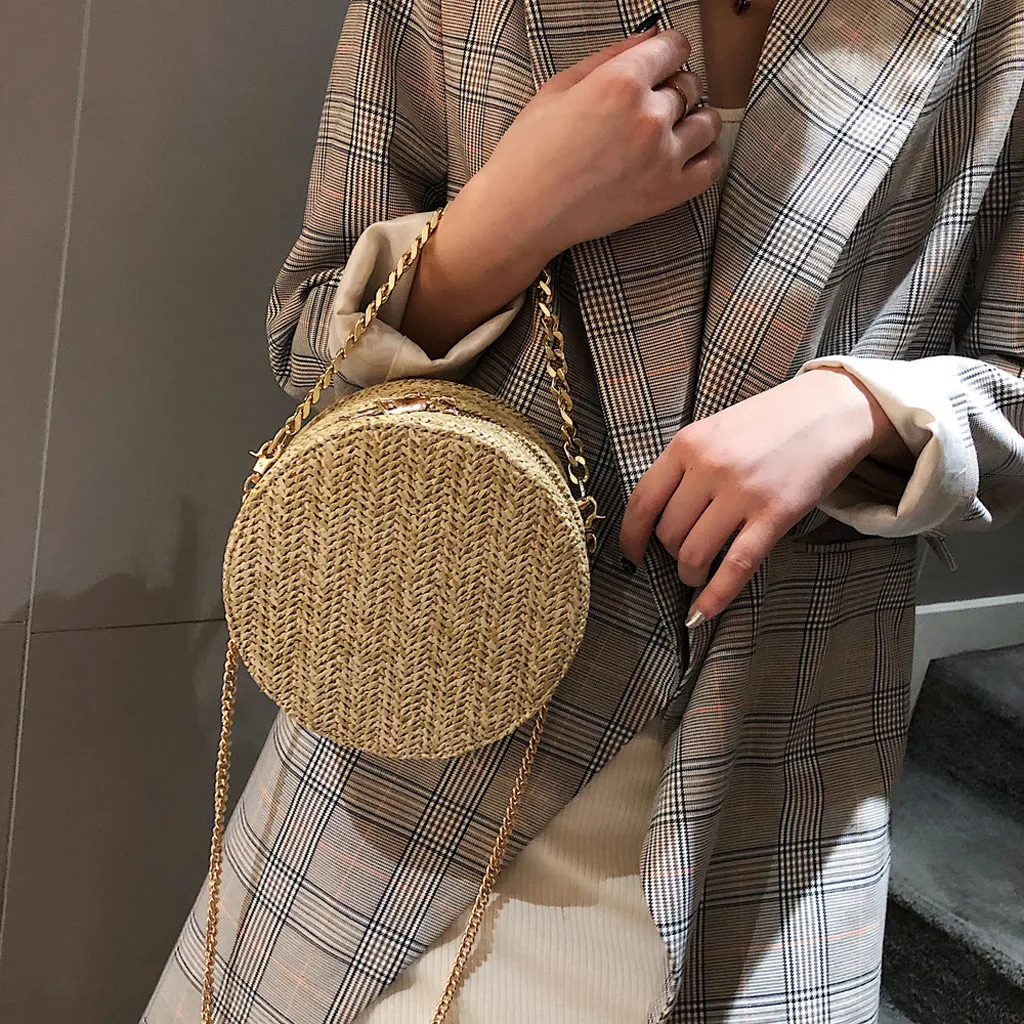 

Vintage Circle Handmade Rattan Tassel Weave Shoulder Bags Rattan Straw Hasp Holiday Beach Crossbody Bag Messengers Women Handbag