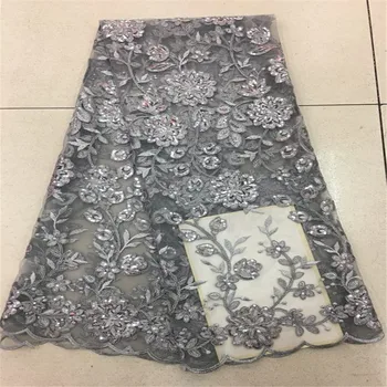 

2018 African Lace High Quality French Lace Fabric With Sequins Gray Color African Lace Fabric For Nigerian Wedding Dress H461-2