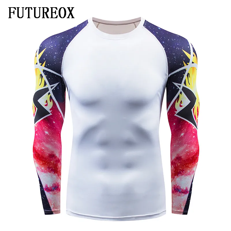 

Men's Compressed Shirt Bodybuilding Bodybuilding New Colorful Lightning Flower Arm Skinny Quick-drying T-shirt MMA Top Gear