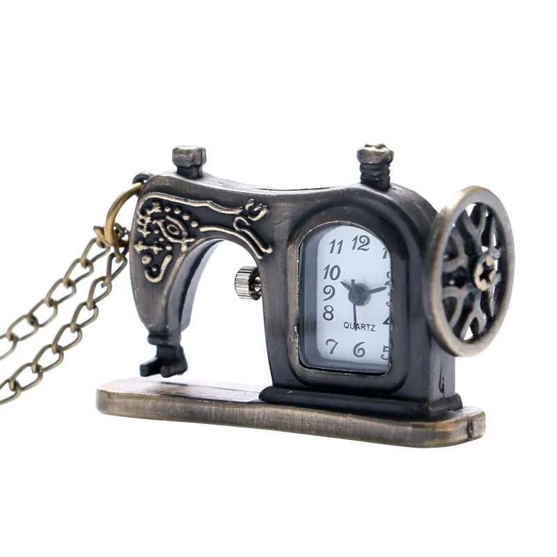 Ретро Бронзовый Вышивание машины Дизайн карманные часы с Цепочки и ожерелья цепь Best подарок Для мужчин Для женщин детей