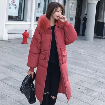 

2020 Winter Fashion Women's Cotton Coat Large size Fur collar Warm Hooded New Solid color Long-sleeved Women Cotton Coat NUW241