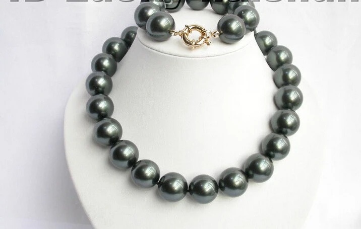 

20mm black south sea shell pearls necklace bracelet set ^^^@^Noble style Natural Fine jewe SHIPPING