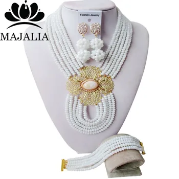 

Majalia Fashion Nigeria Wedding African Beads Jewelry Set White Crystal Necklace Bridal Jewelry Sets Free Shipping 6PO015