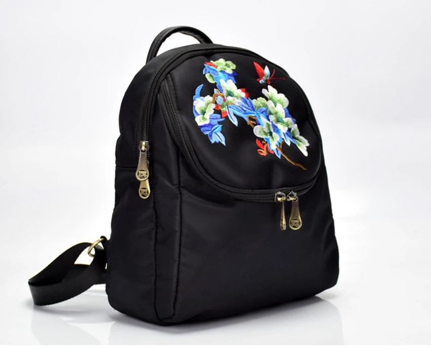 Новый Национальный ветер вышитые портативный сумка сплошной цвет нейлоновая ткань Оксфорд простой вышивка рюкзак
