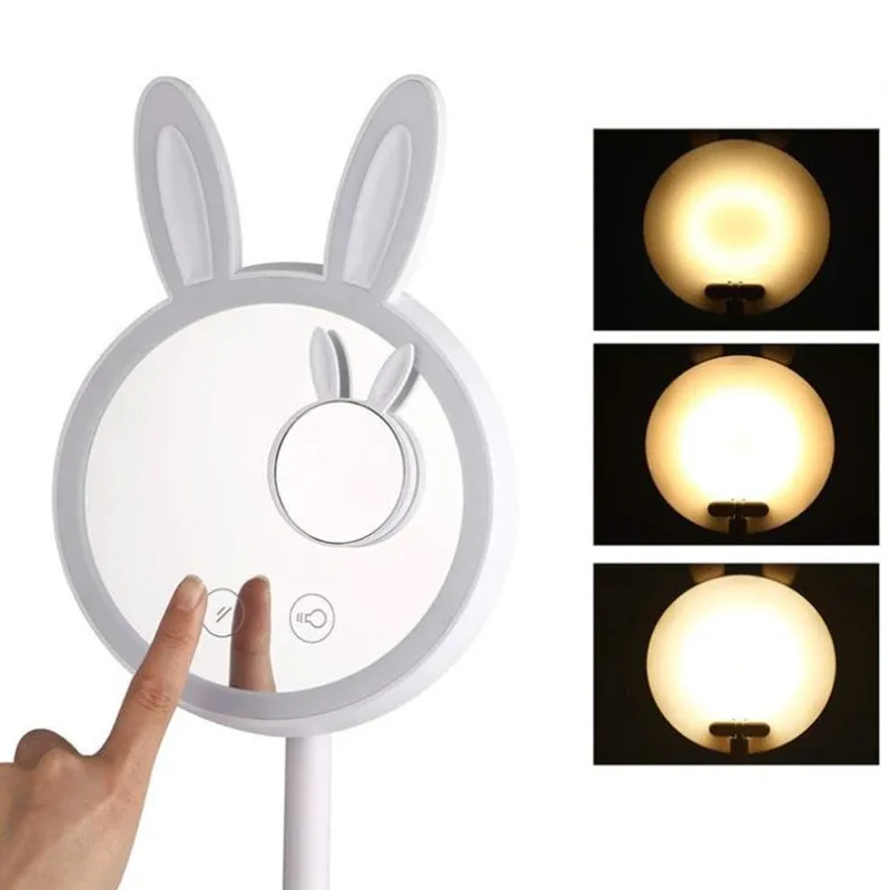  Creative and lovely rabbit LED makeup mirror desk with lamp dressing mirror to receive multi-functi