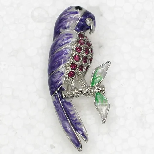 

purple Rhinestone Purple Enamel Parrot Pin brooches C2097 D