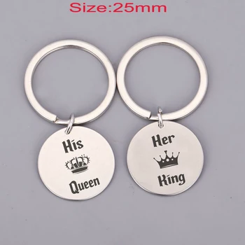 

Round Stainless Steel Jewelry Her King His Queen Lover Keychain A Pair Couple Gift Huband Wife Exclusive Key Ring Tag