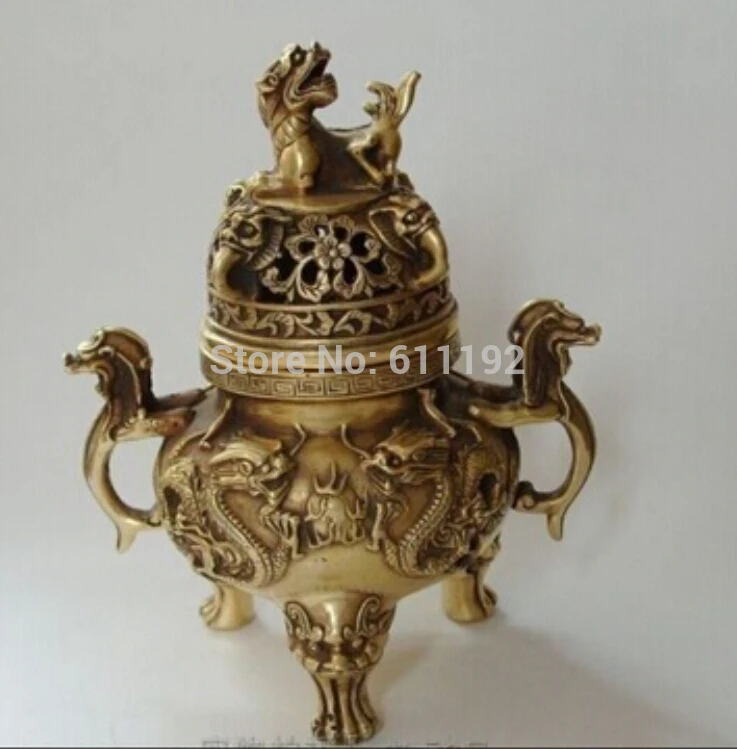 

Collectible Decorated chinese handwork 3 foot lion brass Incense Burner Statue