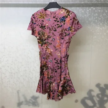 

Women Summer Dress Elegant 2018 Short Sleeve Lady Party Print Dress Women Fashion Hollow Out Dress