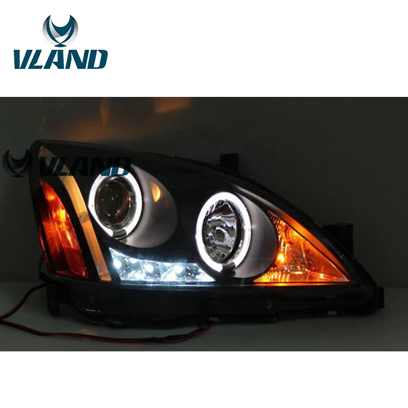 VLAND Factory светодиодный налобный фонарь для Accord 2003-2007 светодиодный налобный светильник для Accord 7 поколения Биксеноновые линзы Двойные ангельские глазки головной светильник