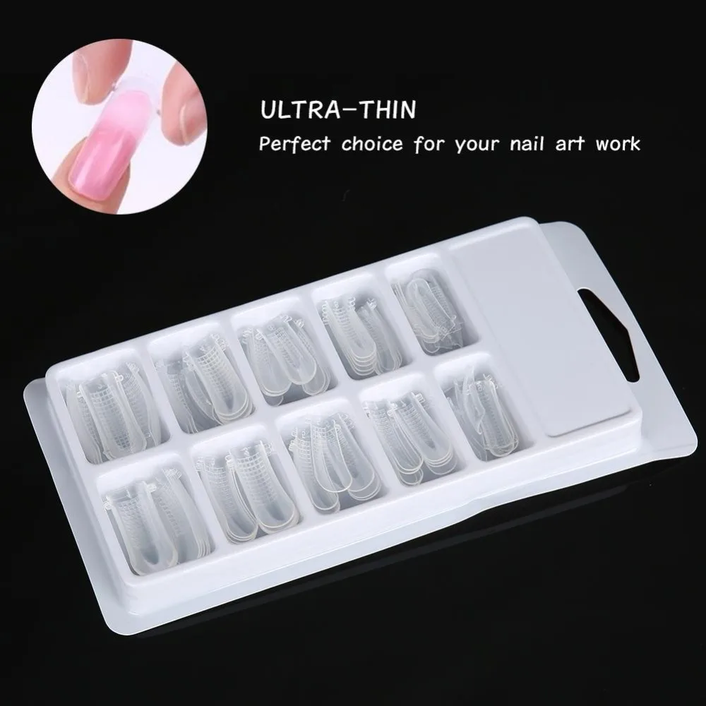 100pcs Clear Nail Forms Full Cover Quick Building Gel Mold Tips Nail ...