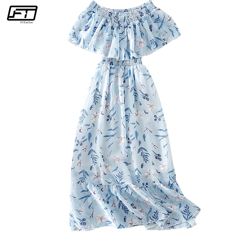 Fitaylor Summer Plus Size Bohemian Beach Long Dress Women Elegant Evening Party Print Vintage Dresses Casual Backless Sexy Dress