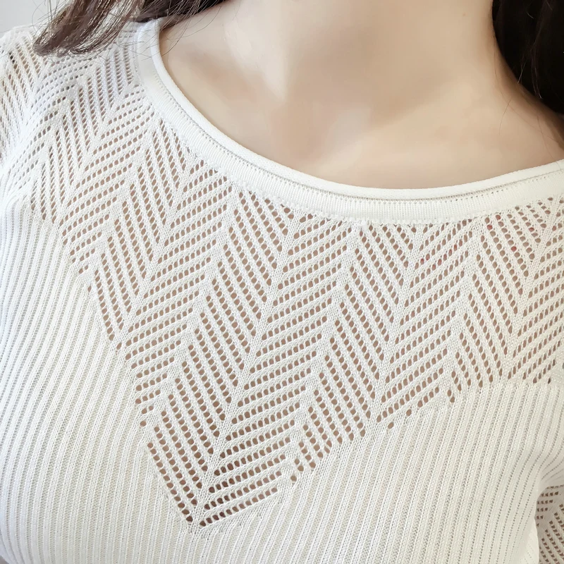 Fashion Hollow O-neck Women Wild Slim Trumpet Sleeve Knitted  Spring Modis Bottoming Sweater Female 2019 New Solid Color Top