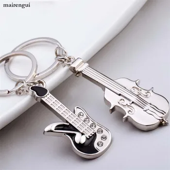 

Mini crystal guitar keychain styling musical instrument key chain men women music pendant gifts keyring for Toyota mazda KIA BMW
