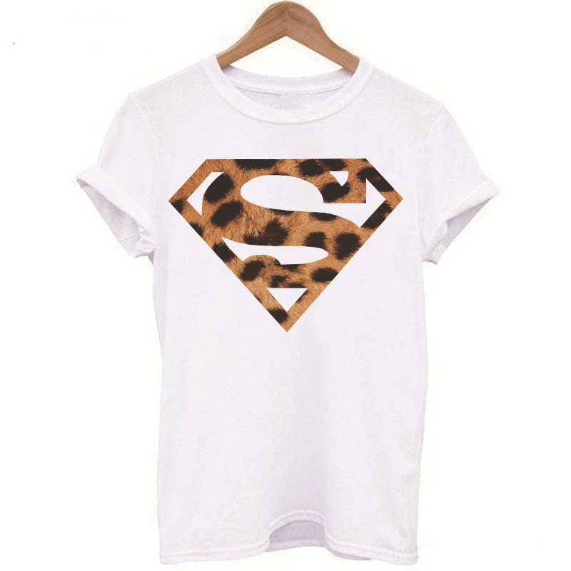 

Luslos New Arrival Superman Printed T-shirts Women Summer Casual Short Sleeve Tops Leopard Pattern Female T shirt Graphic Tees