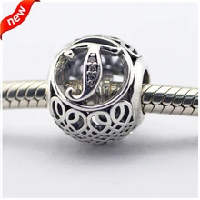 Подходит для Pandora Браслеты Алфавит T амулеты серебряные бусины 925 пробы