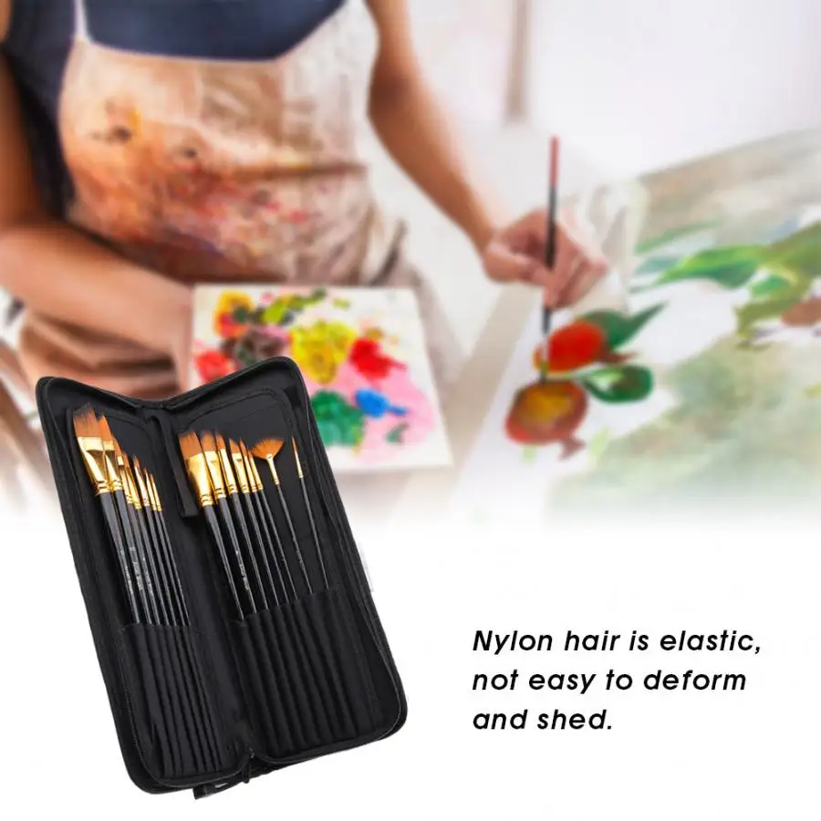 

watercolor brush pen 15Pcs Gouache Brush Nylon Hair Wood Handle Brush Watercolor Oil Painting Tool Set artes