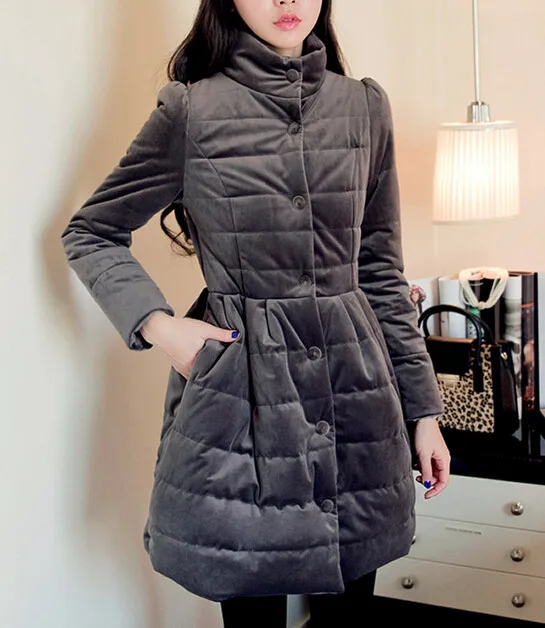Женская зимняя куртка, новинка, Золотое бархатное пальто с бантом, Женская Корейская осенняя и зимняя стеганая Женская длинная парка - Цвет: Темно-серый