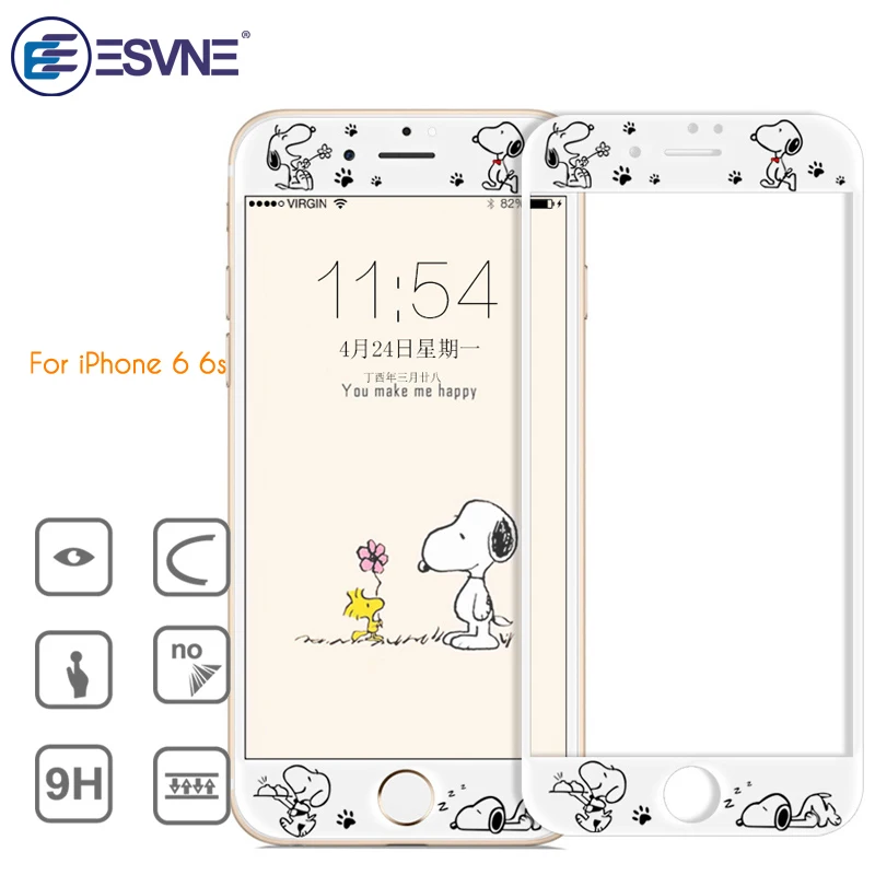 ESVNE 3D Soft Curve edge Tempered glass for iphone 6 glass iphone 7 glass 8 6S Plus Screen Protector full cover Cartoon color ESVNE 3D Soft Curve edge Tempered glass for iphone 6 glass iphone 7 glass 8 6S Plus Screen Protector full cover Cartoon color
