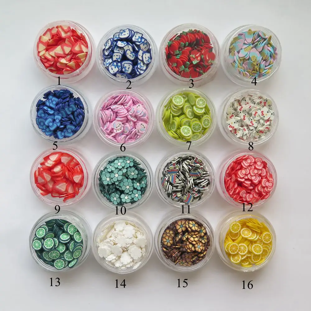 1Jar фруктовые ломтики 3D полимерные глиняные ломтики необычные украшения для ногтей полимерная Клубника Лук Лимон Цветок Яблоко рыба