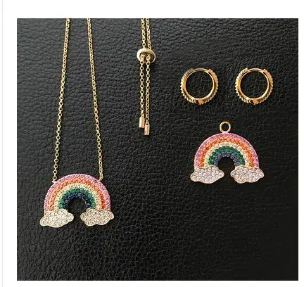 

New ins gold yellow rainbow necklace female personality adjustable pendant clavicle chain necklace earrings sets