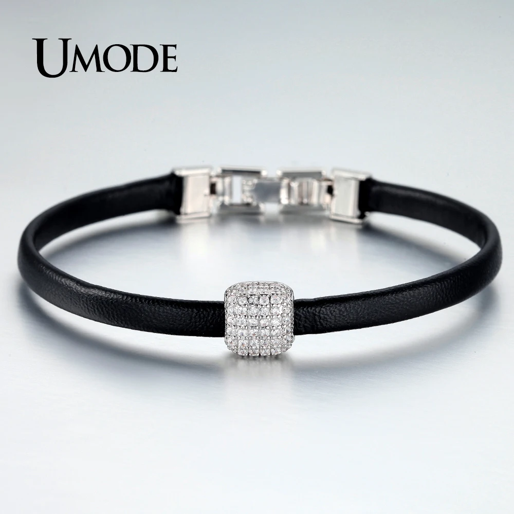 Женский кожаный браслет UMODE новый Шарм из белого золота с фианитами и бусинами