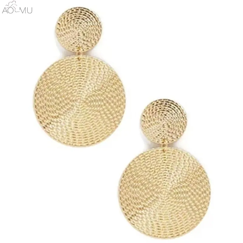 Exaggerated golden drop earrings for women statement jewelry Fashion big round circle shaped dangle earring Punk earings earing