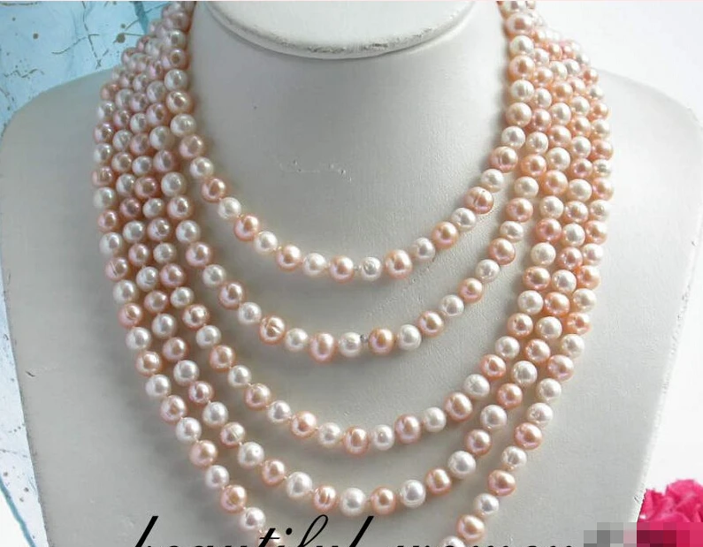

Z2060 NATURAL 100" 9mm pink white freshwater pearl necklace (A0501)