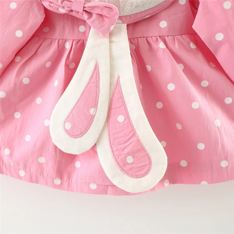 Горячая Распродажа Детская осенняя верхняя одежда для девочек Одежда для маленьких девочек милый мультфильм с капюшоном в горошек Хлопковый тренч пальто 1-3 года