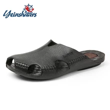 YEINSHAARS/ летняя повседневная обувь; мужские мягкие кожаные шлепанцы; Мужские Пляжные шлепанцы для улицы; мужские модные шлепанцы в британском стиле