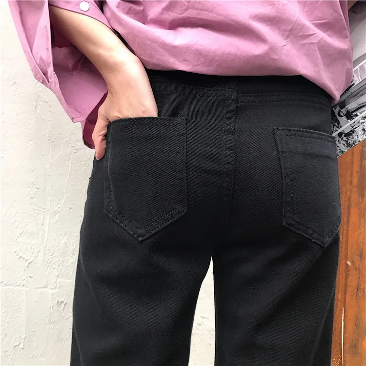 Джинсы Женские однотонные с высокой талией свободные прямые джинсовые рваные винтажные карманы на молнии длиной до щиколотки женские s