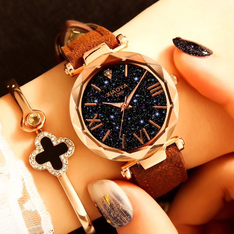 

Watch Women Luxury Brand Women Watches Personality Romantic Starry Sky elegant Watch Leather Rhinestone Designer Ladies 2019