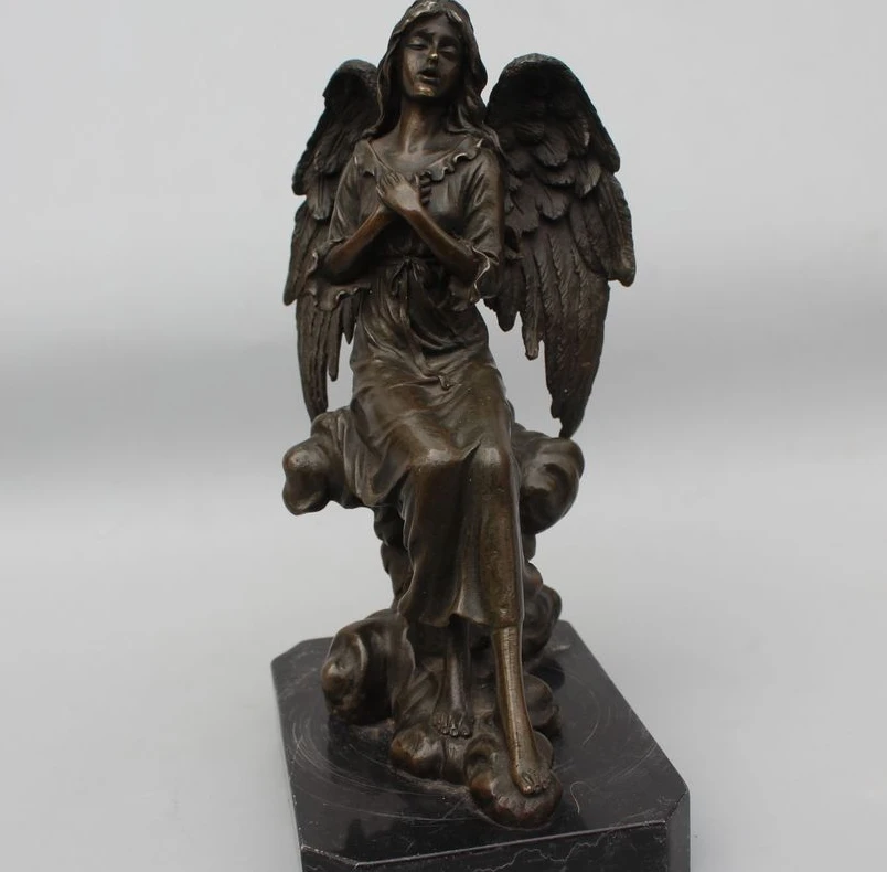

9"Western Classic Pure Bronze Marble Fly girl Angell Belle Art sculpture Statue