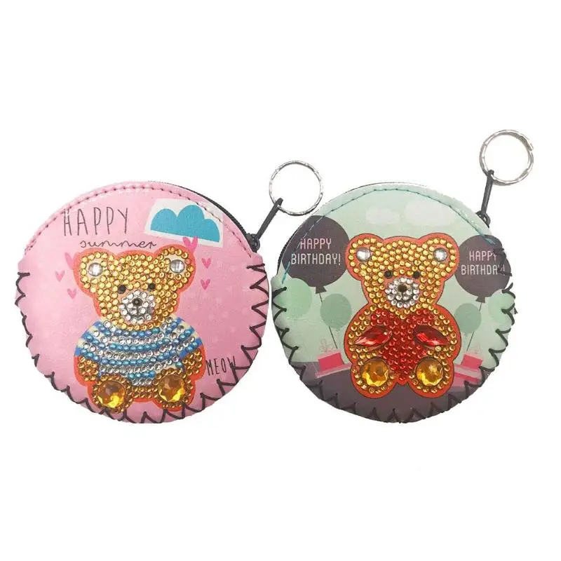

2pcs DIY Full Drill Diamond Painting Polar bear penguin Wallet Bag Keychain Keyrings Pendants Stitch Embroidery Key Ring Gift