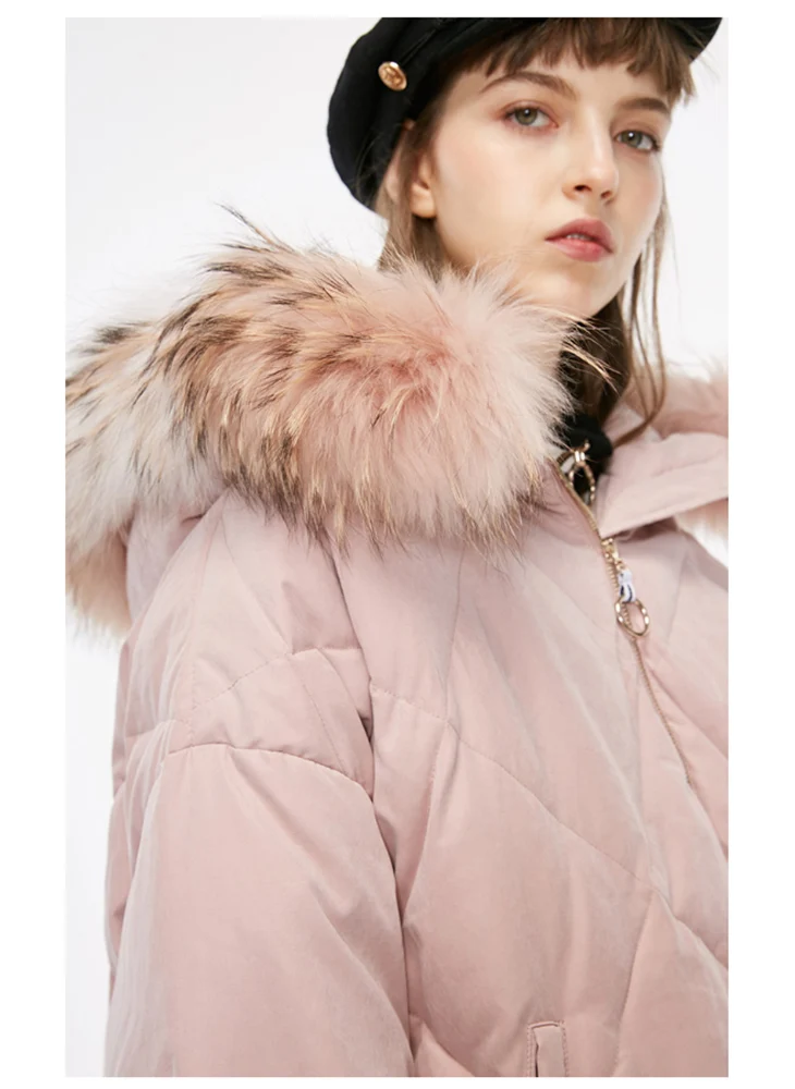 Только Женская зимняя новая куртка-пуховик с воротником из меха енота, дизайн с ромбической строчкой | 118312563