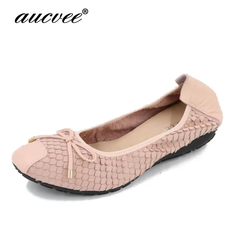 

AUCVEE Brand 2019 Spring Summer Flats Shoes Women Flatfoot Round Toe Casual Slip On Loafers With Bow Flat Heel Work Shoes AU307