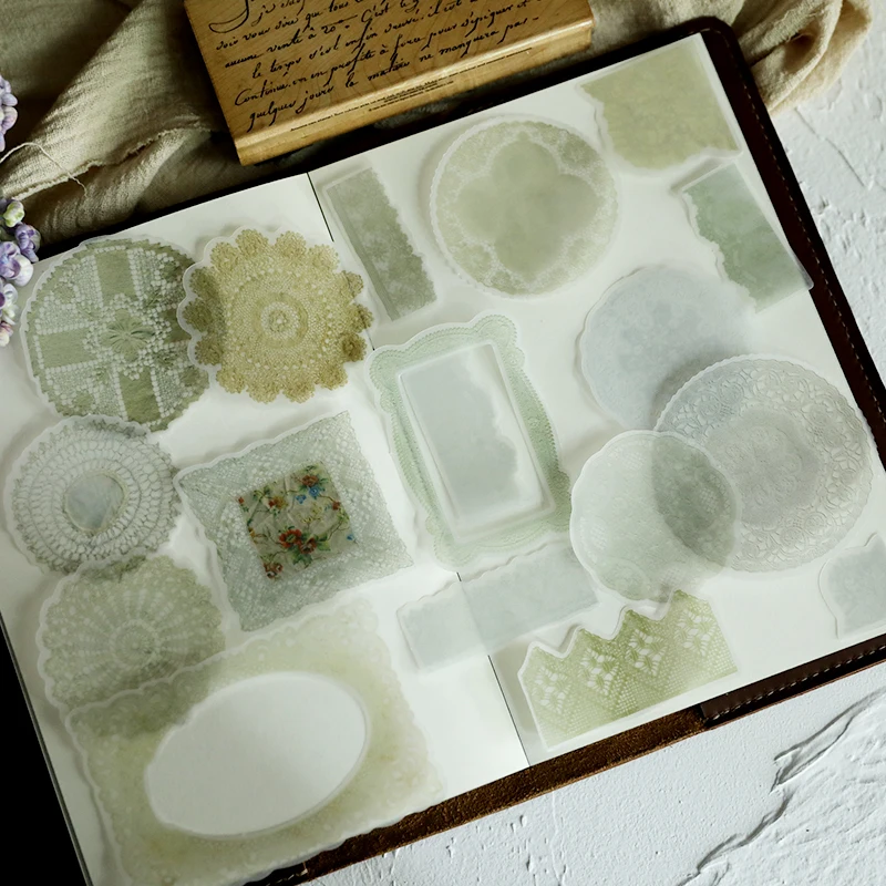 

KSCRAFT 50pcs Retro Lace Pattern Vellum Paper Stickers for Scrapbooking Happy Planner/Card Making/Journaling Project