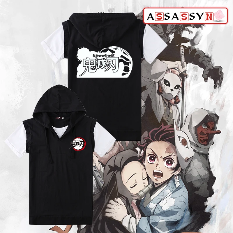 Аниме Demon Slayer: Kimetsu no Yaiba косплей футболка с коротким рукавом и капюшоном летняя