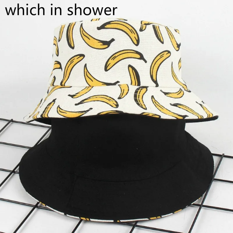 

Cotton Banana Reversible Bucket Hat Cap Hip Hop Fashion Two Side Fishing Cap For Women Men Fruit Pattern Printed Sun Panama