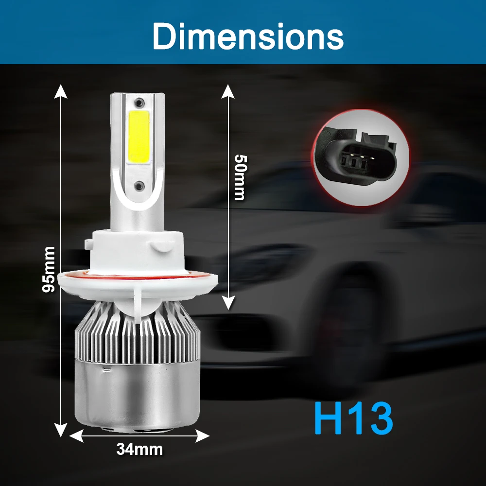 Автомобильные лампы для передних фар H7 светодиодный H4 H11 H1 H3 H13 880 9004 9005 9006 9007 HB1 HB2 HB3 HB4 H27 6000 К Автомобильный светодиодный фары 2 шт