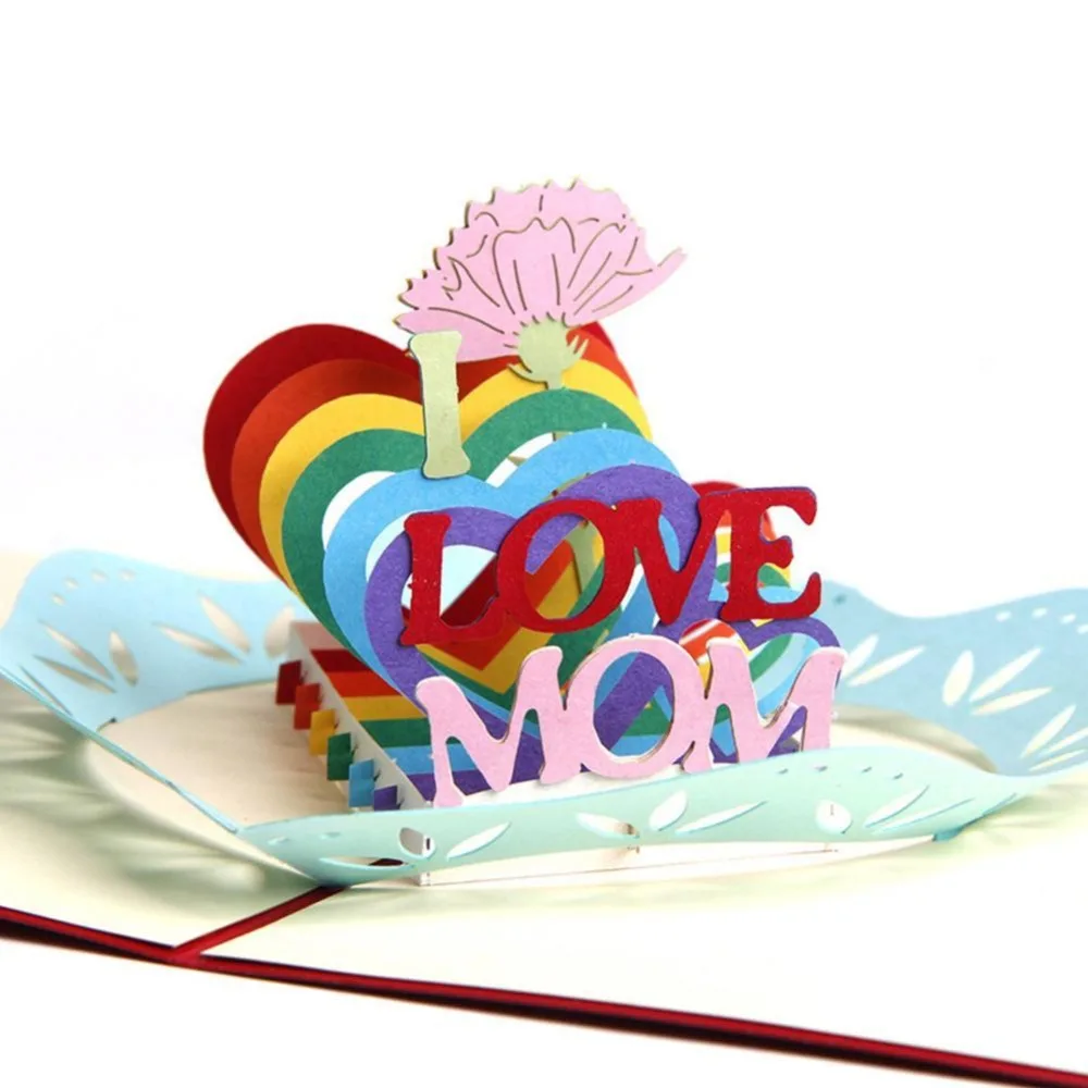 3D открытки на день матери подарочная карта I Love Mom гвоздики цветы букет