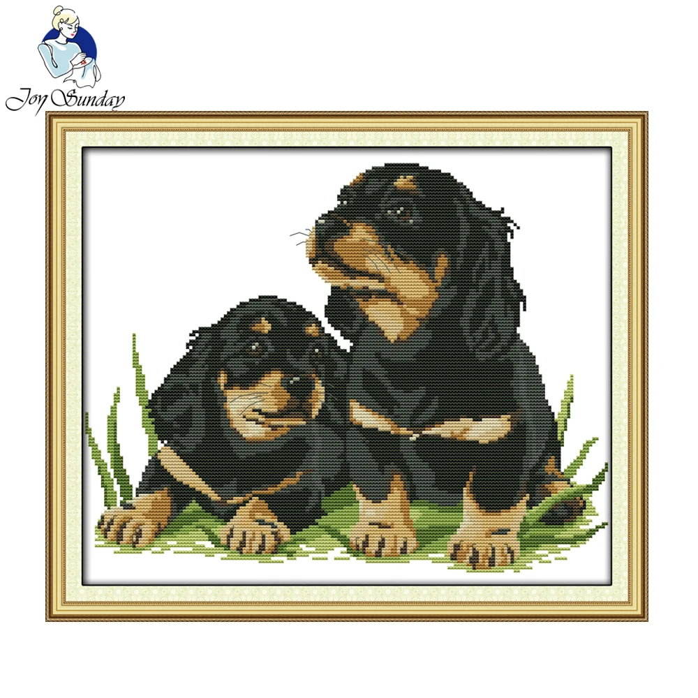 Joy Sunday Two dogs Cross stitch DIY Handcraft Needlepoint Kits Counted