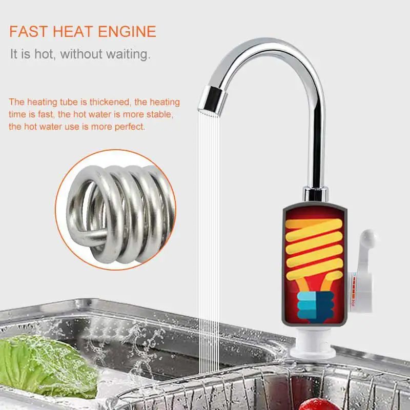 

LanLan Electric Water Heater Quick-heating Faucet Thermostat Tap with Power Plug Protection for Kitchen Bathroom (EU Plug)
