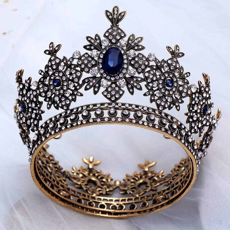 

Handmade Luxurious Crowns Tiaras for Brides with BlueRhinestone Retro Baroque Hairbands Headpiece Prom Hair Jewelry