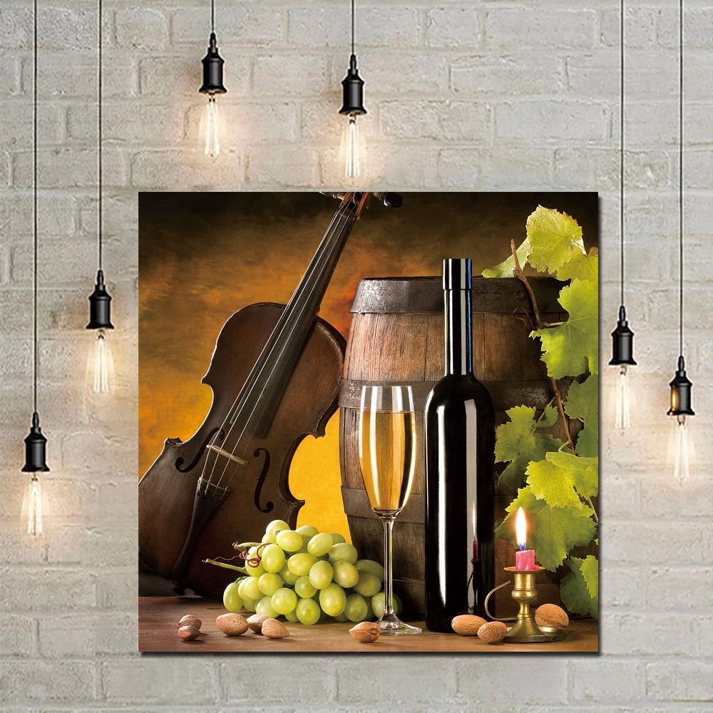 

HD Print Poster Canvas Painting Red Wine Champagne Guitar Pictures Canvas Print For Kitchen Room Home decor Wall Art Pictures