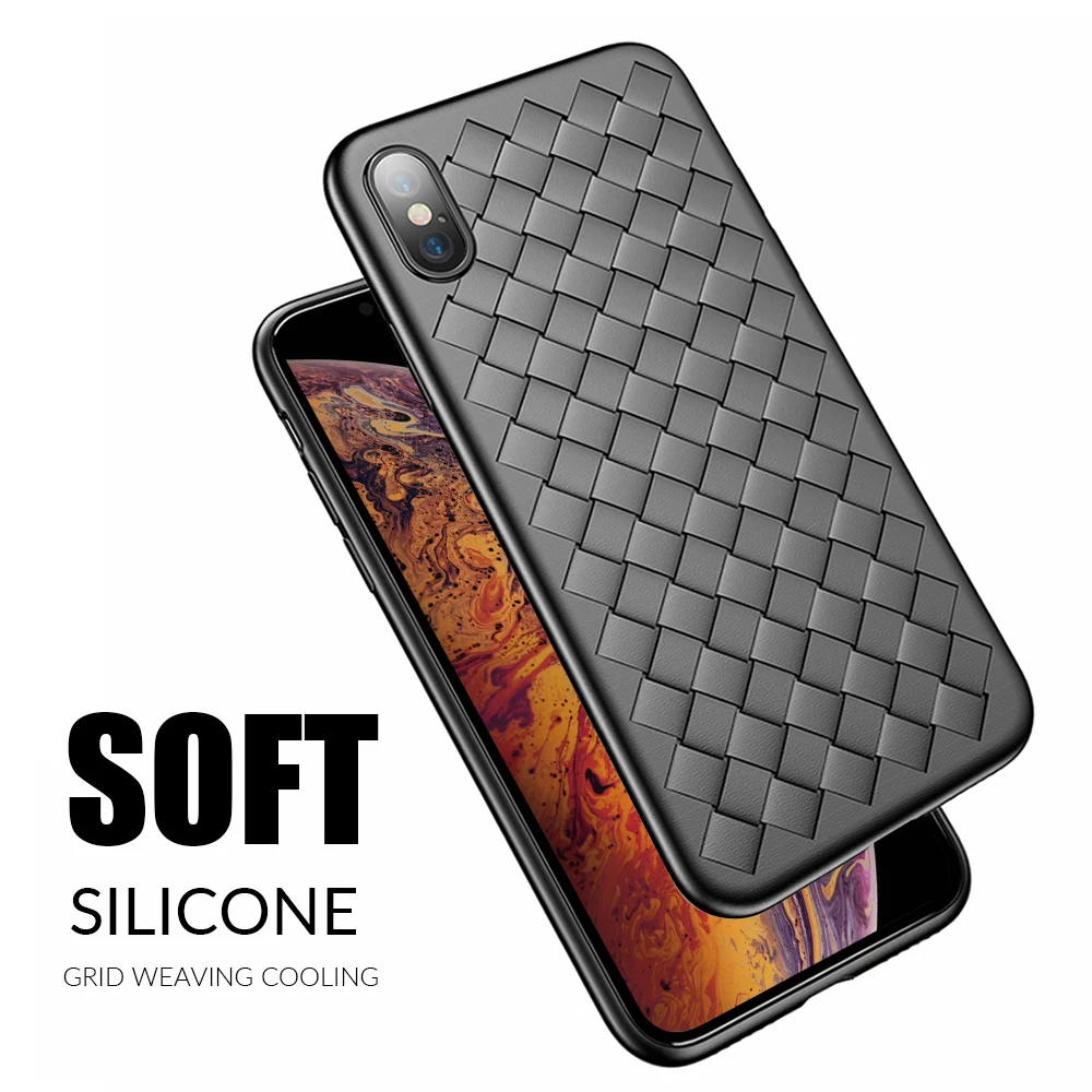 Мягкий чехол для телефона iPhone X XS MAX XR силиконовый кожаный с текстурой сетки 6 S 8 7