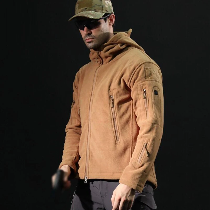 Мягкая флисовая куртка, Мужская верхняя одежда, утепленная Вельветовая теплая Военная тактическая куртка, Мужская Теплая Охотничья спортивная куртка с капюшоном