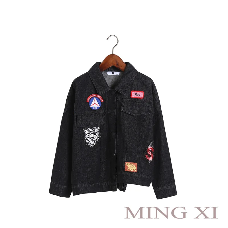 

2018 children's clothing spring new boy jacket children stitching pattern denim jacket short black coat