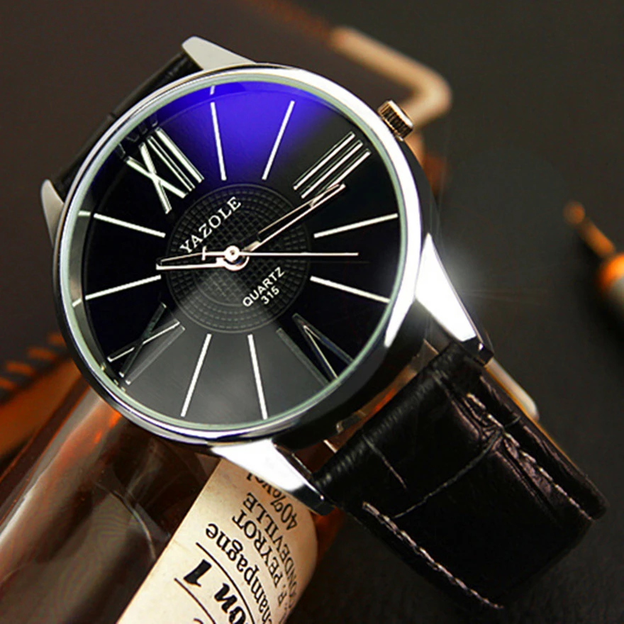 Модные деловые кожаные часы Нежные мужские водонепроницаемые кварцевые часы Blue Ray наручные часы для мужчин Топ Бренд роскошные часы Горячая