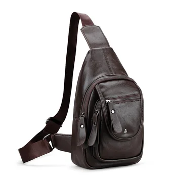 

leather traveling bag mobile phone crossbody bag for men multi pocket handbags mens shoulder bag black handbag black chest pack